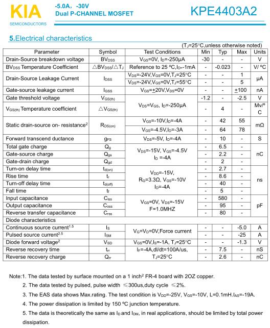 MOS管KPE4403A2,-5.0A/-30V