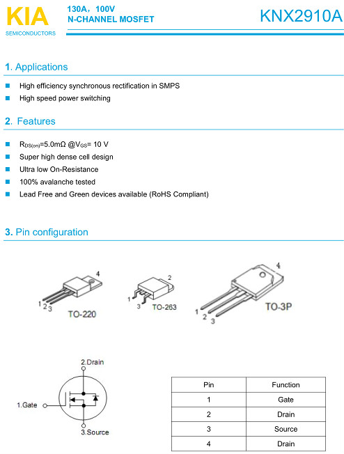 5G通訊基站保護(hù)板專(zhuān)用MOS管,2910,130A/100V