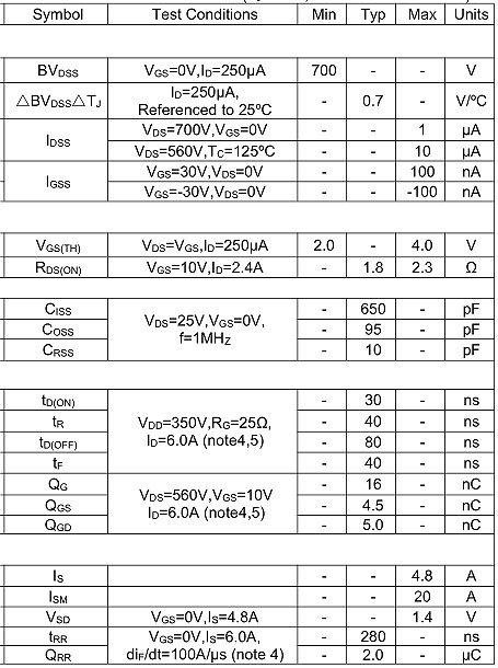 6N70H,5.8A/700V,MOS管