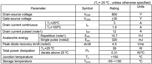 3n80場(chǎng)效應(yīng)管,KIA3N80H參數(shù)